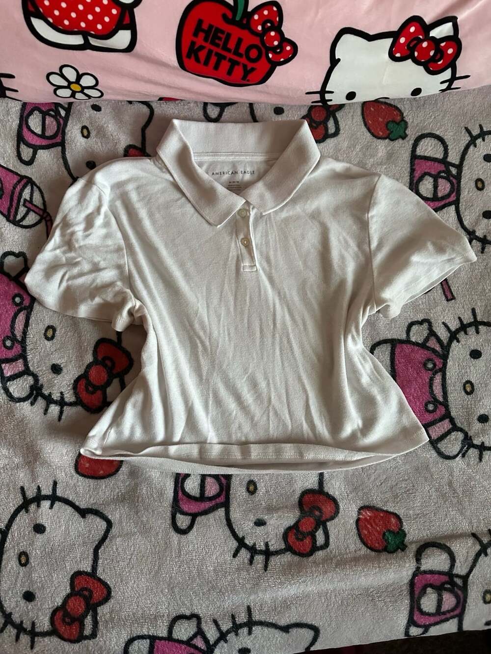 American Eagle White Short Sleeve Collared Polo Shirt Size M